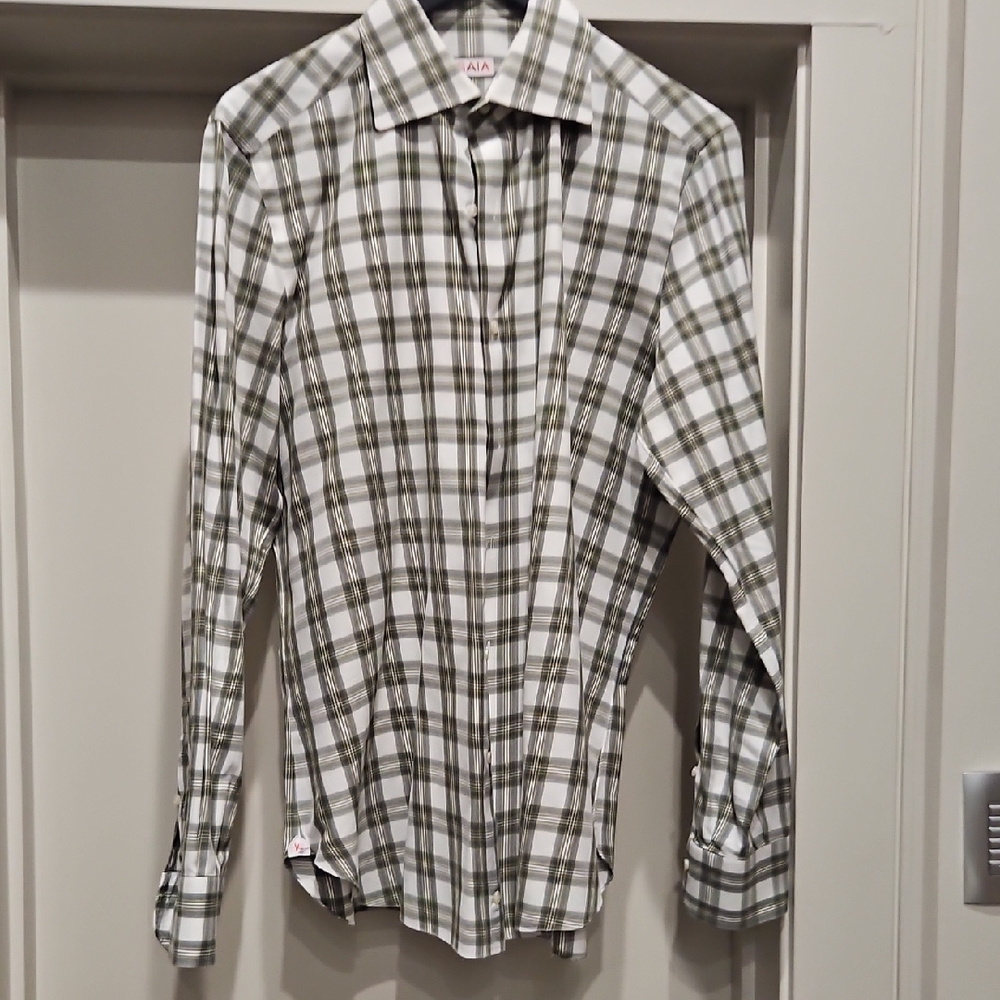 Isaia Olive and White Plaid Men's Shirt